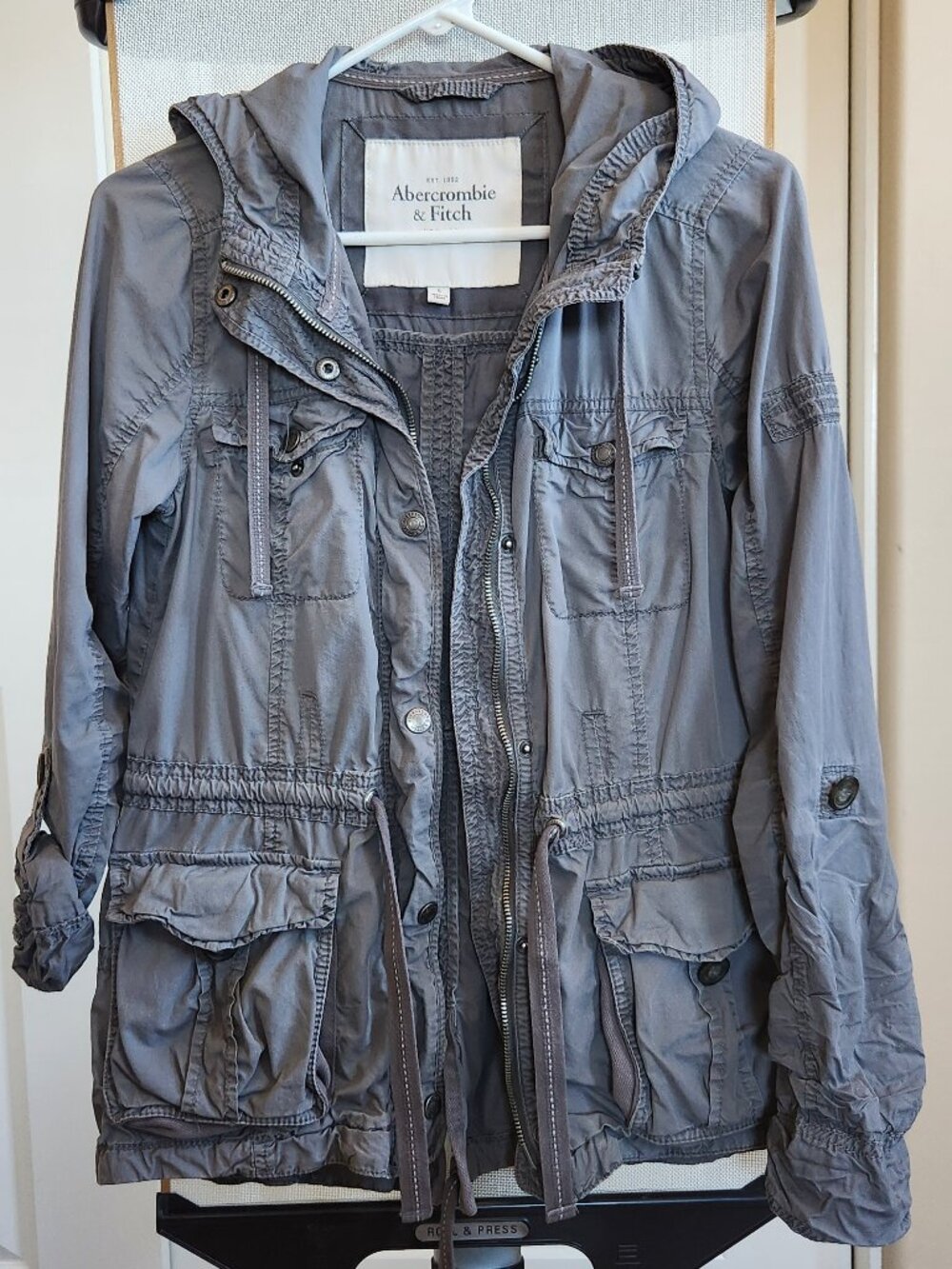 Abercrombie & Fitch Cargo Hooded Military Utility Jacket — Grey (S) Y2K Twilight